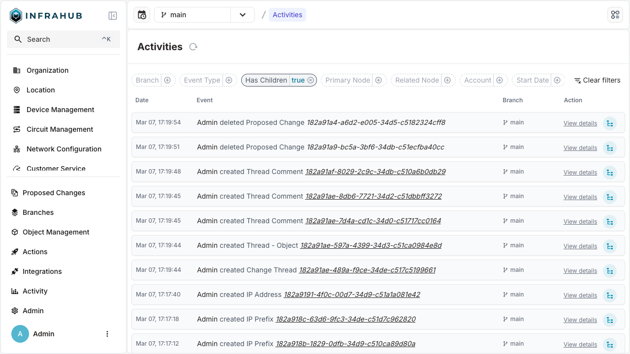 Activity logs filters - children